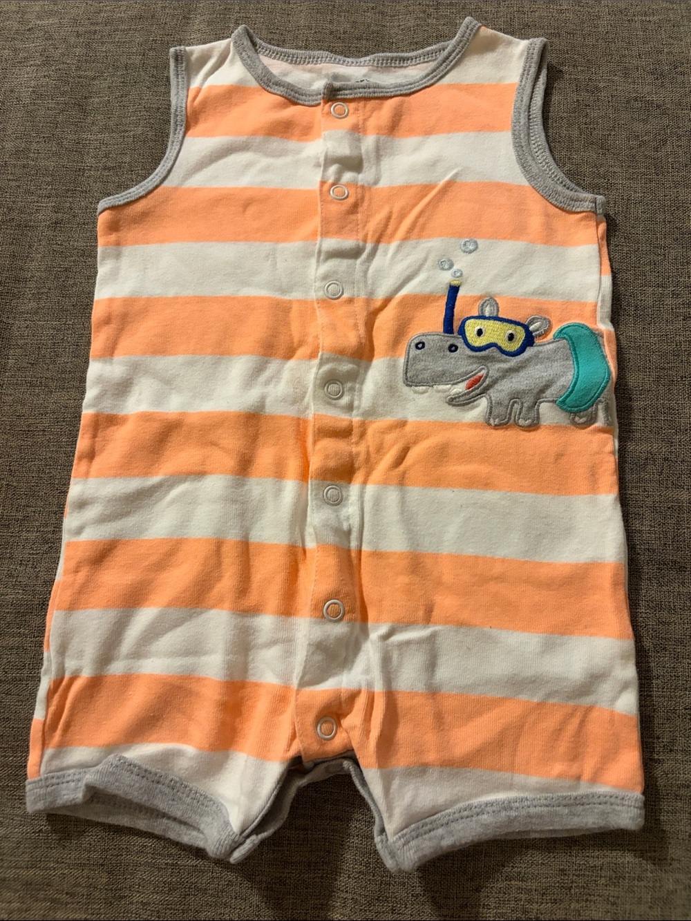 Carter's Orange and White Striped Baby Romper with Gray Trim